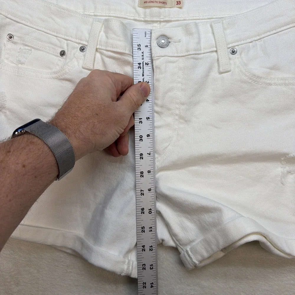 Levis White Denim‎ Shorts Womens 33 Mid Length Cutoff Jean Shorts Summer Casual